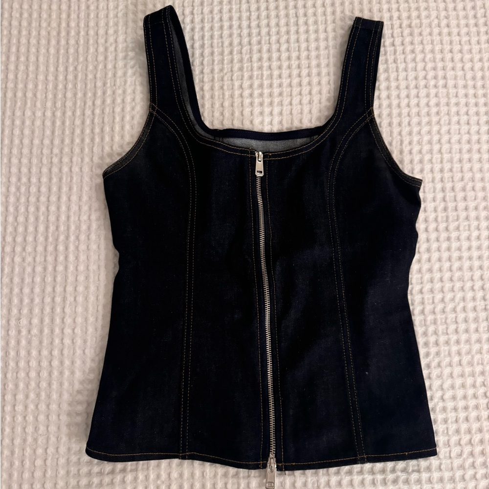 Zara Denim Zip-Front Tank Top